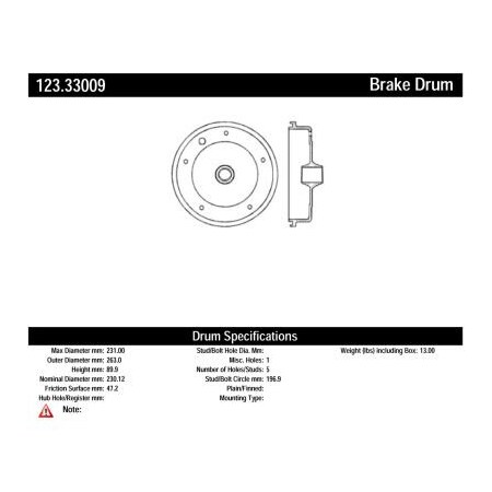 Centric C-Tek Standard Brake Drum, C-Tek 123.33009